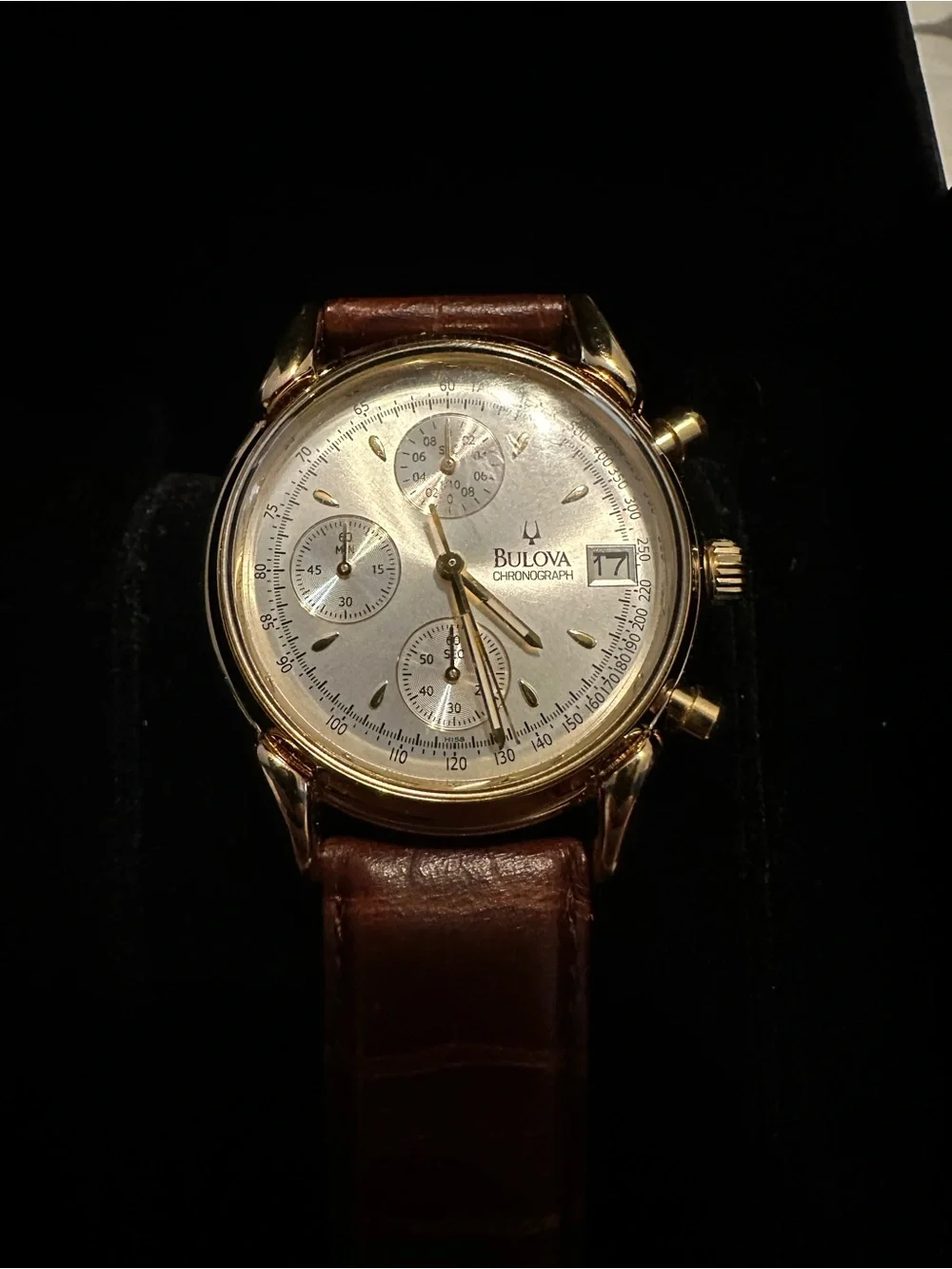 Vintage Bulova BVC302 46121 Gold Plated Chronograph Watch w/ Box